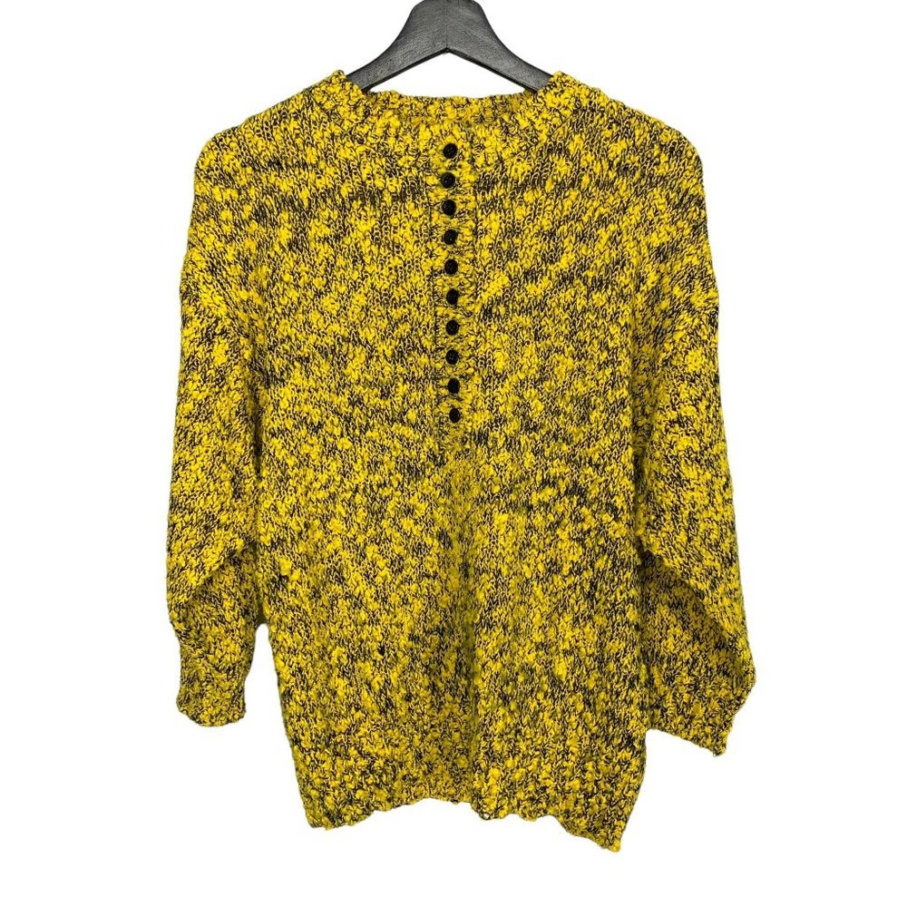 Vintage 80s Messages Yellow and Black Boucle Long Sleeve Sweater Large